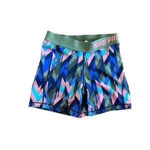 Nike PRO Shorts Girls Multi-Colored Dri Fit Activewear Athletic Fitted Sz L
